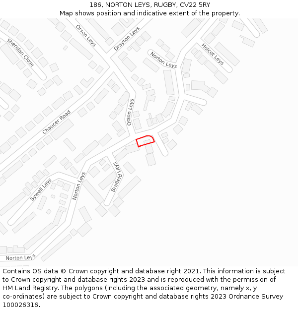 186, NORTON LEYS, RUGBY, CV22 5RY: Location map and indicative extent of plot