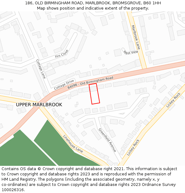 186, OLD BIRMINGHAM ROAD, MARLBROOK, BROMSGROVE, B60 1HH: Location map and indicative extent of plot