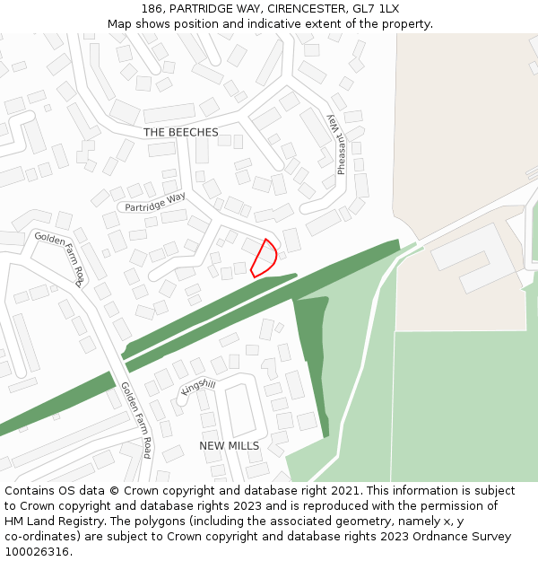 186, PARTRIDGE WAY, CIRENCESTER, GL7 1LX: Location map and indicative extent of plot