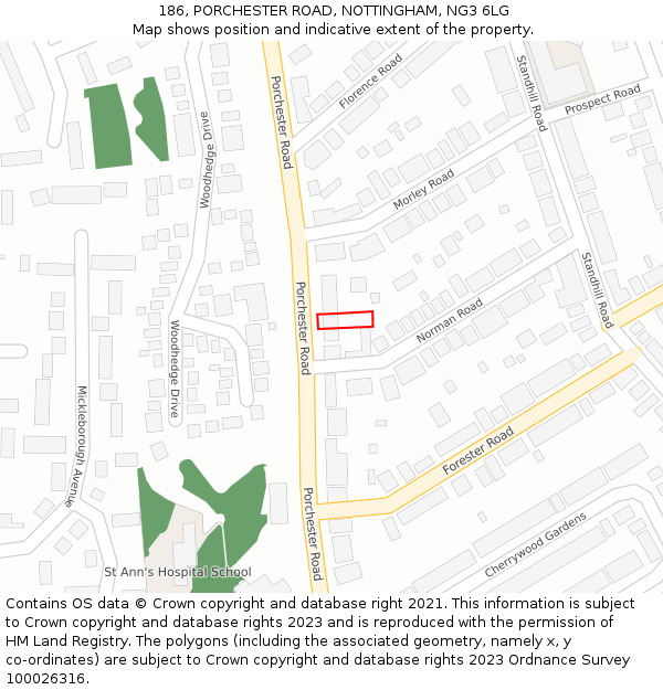 186, PORCHESTER ROAD, NOTTINGHAM, NG3 6LG: Location map and indicative extent of plot