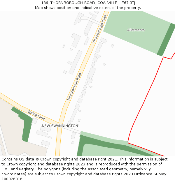 186, THORNBOROUGH ROAD, COALVILLE, LE67 3TJ: Location map and indicative extent of plot