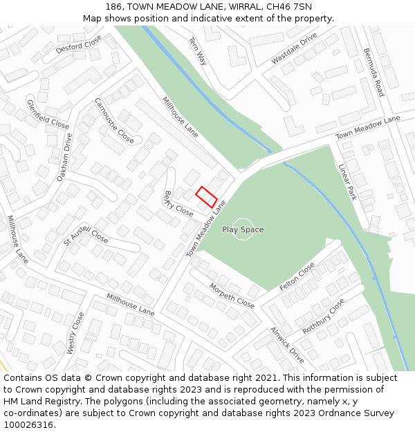 186, TOWN MEADOW LANE, WIRRAL, CH46 7SN: Location map and indicative extent of plot