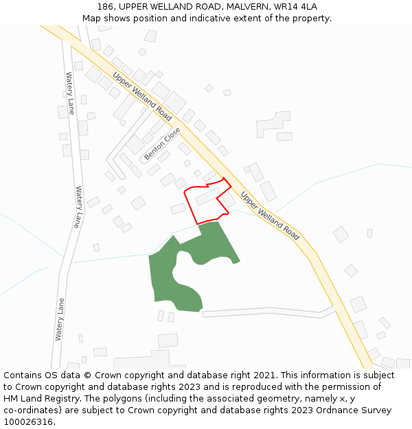 186, UPPER WELLAND ROAD, MALVERN, WR14 4LA: Location map and indicative extent of plot