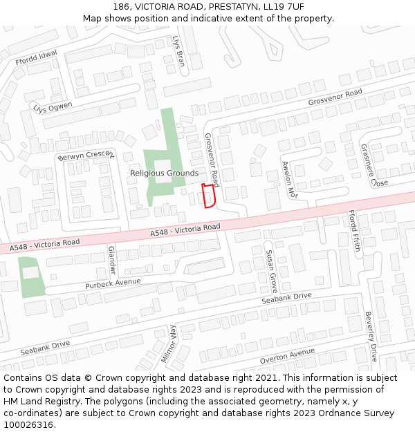 186, VICTORIA ROAD, PRESTATYN, LL19 7UF: Location map and indicative extent of plot