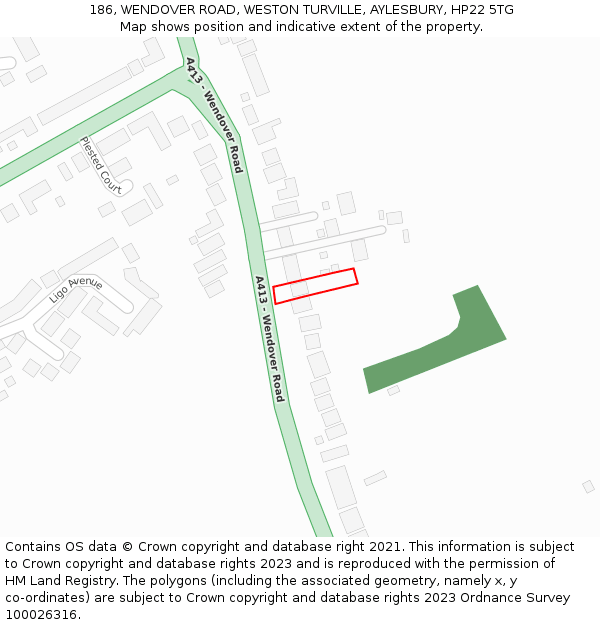 186, WENDOVER ROAD, WESTON TURVILLE, AYLESBURY, HP22 5TG: Location map and indicative extent of plot