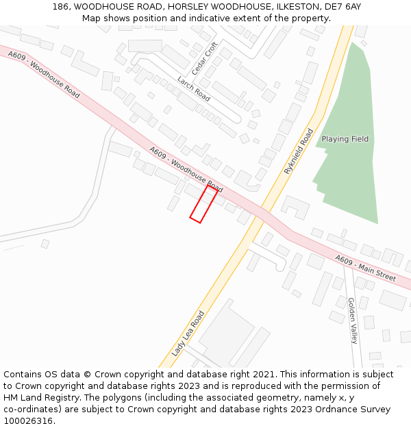 186, WOODHOUSE ROAD, HORSLEY WOODHOUSE, ILKESTON, DE7 6AY: Location map and indicative extent of plot