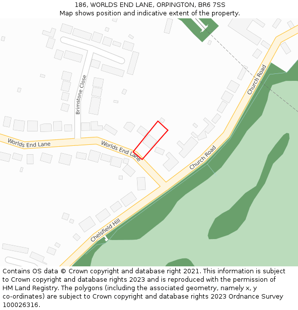 186, WORLDS END LANE, ORPINGTON, BR6 7SS: Location map and indicative extent of plot
