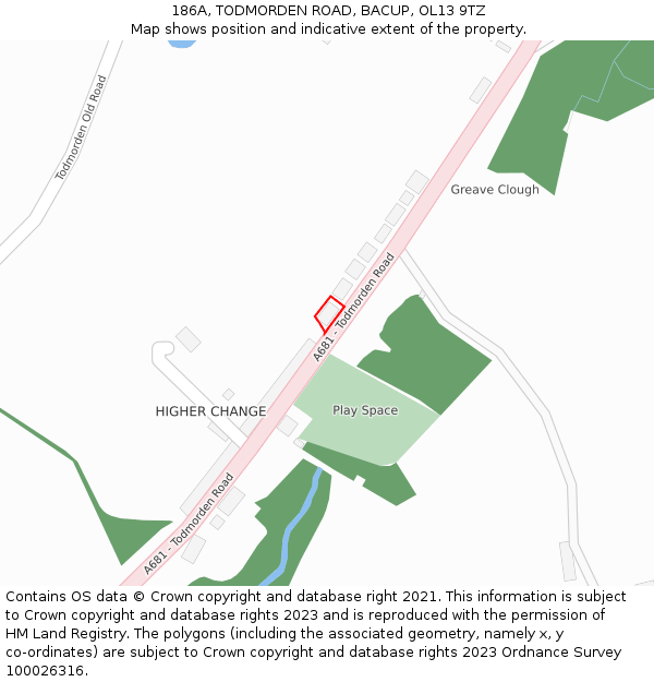 186A, TODMORDEN ROAD, BACUP, OL13 9TZ: Location map and indicative extent of plot