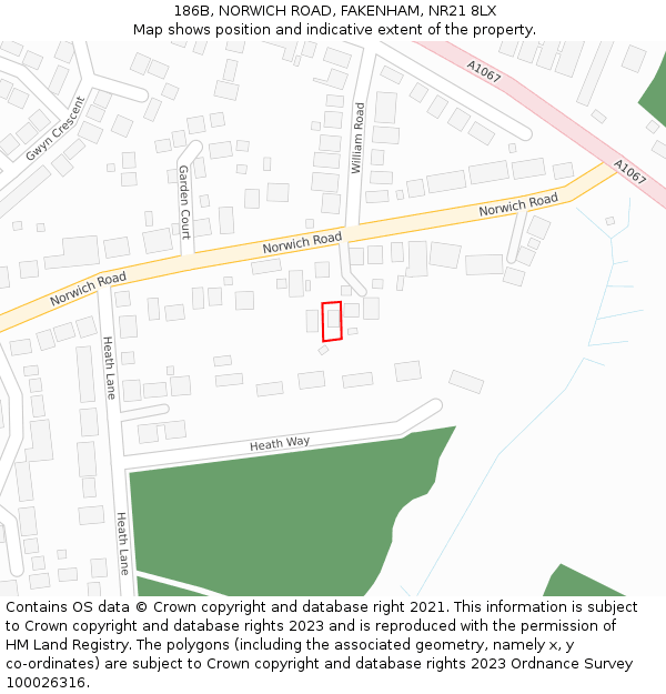 186B, NORWICH ROAD, FAKENHAM, NR21 8LX: Location map and indicative extent of plot