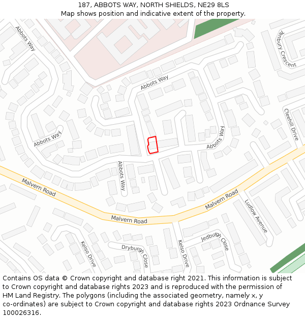 187, ABBOTS WAY, NORTH SHIELDS, NE29 8LS: Location map and indicative extent of plot