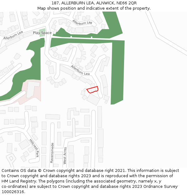 187, ALLERBURN LEA, ALNWICK, NE66 2QR: Location map and indicative extent of plot