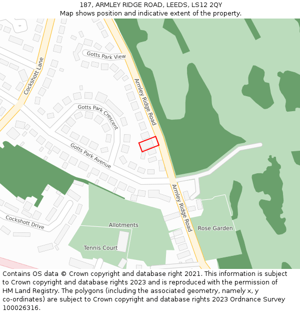 187, ARMLEY RIDGE ROAD, LEEDS, LS12 2QY: Location map and indicative extent of plot