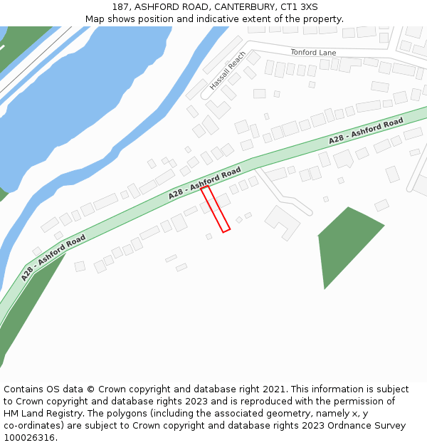 187, ASHFORD ROAD, CANTERBURY, CT1 3XS: Location map and indicative extent of plot