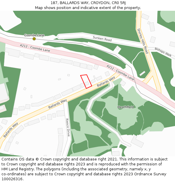 187, BALLARDS WAY, CROYDON, CR0 5RJ: Location map and indicative extent of plot
