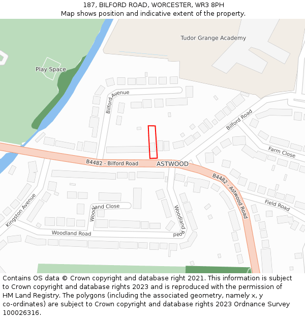 187, BILFORD ROAD, WORCESTER, WR3 8PH: Location map and indicative extent of plot