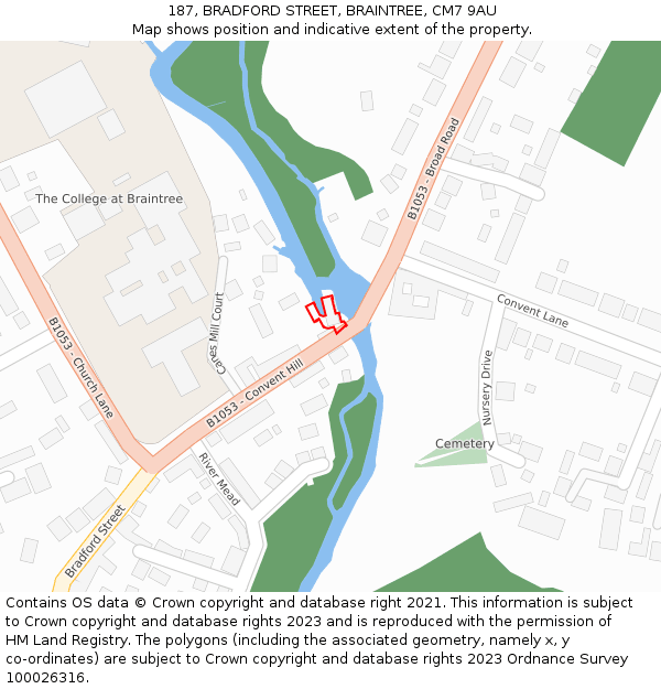 187, BRADFORD STREET, BRAINTREE, CM7 9AU: Location map and indicative extent of plot