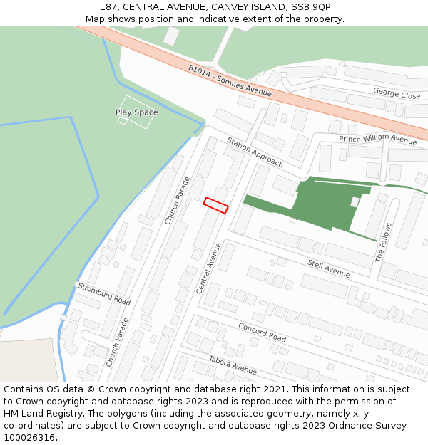 187, CENTRAL AVENUE, CANVEY ISLAND, SS8 9QP: Location map and indicative extent of plot
