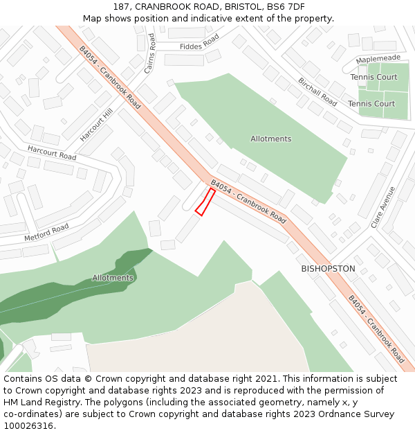 187, CRANBROOK ROAD, BRISTOL, BS6 7DF: Location map and indicative extent of plot