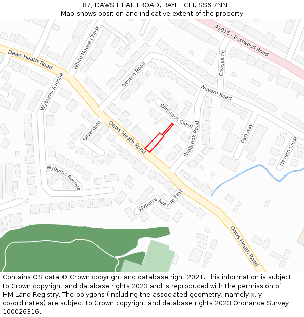 187, DAWS HEATH ROAD, RAYLEIGH, SS6 7NN: Location map and indicative extent of plot