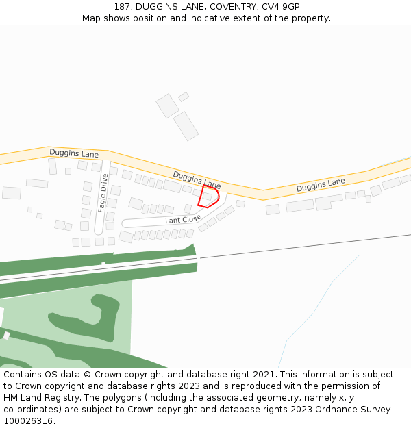 187, DUGGINS LANE, COVENTRY, CV4 9GP: Location map and indicative extent of plot