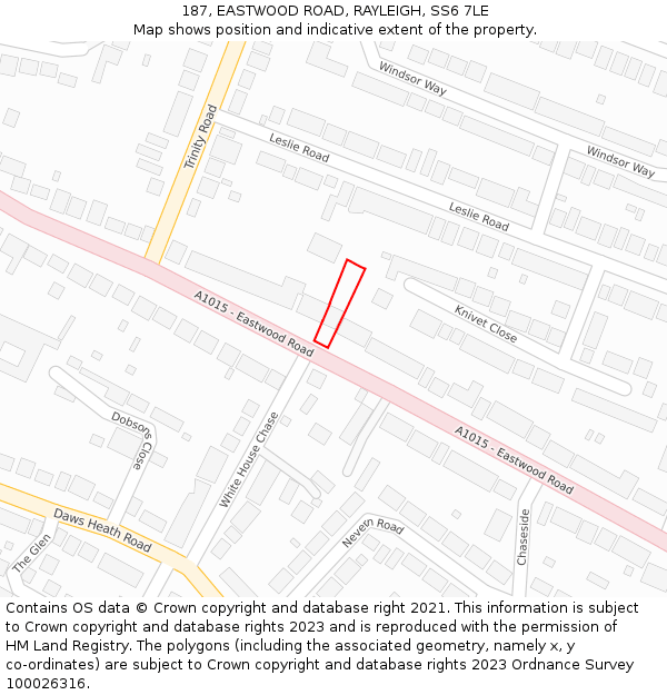 187, EASTWOOD ROAD, RAYLEIGH, SS6 7LE: Location map and indicative extent of plot