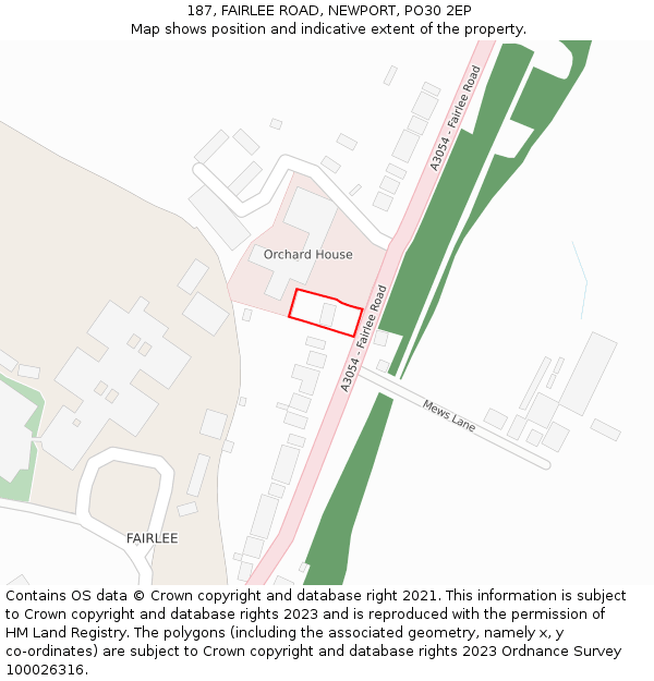 187, FAIRLEE ROAD, NEWPORT, PO30 2EP: Location map and indicative extent of plot