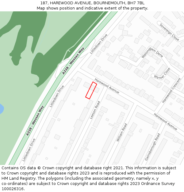 187, HAREWOOD AVENUE, BOURNEMOUTH, BH7 7BL: Location map and indicative extent of plot