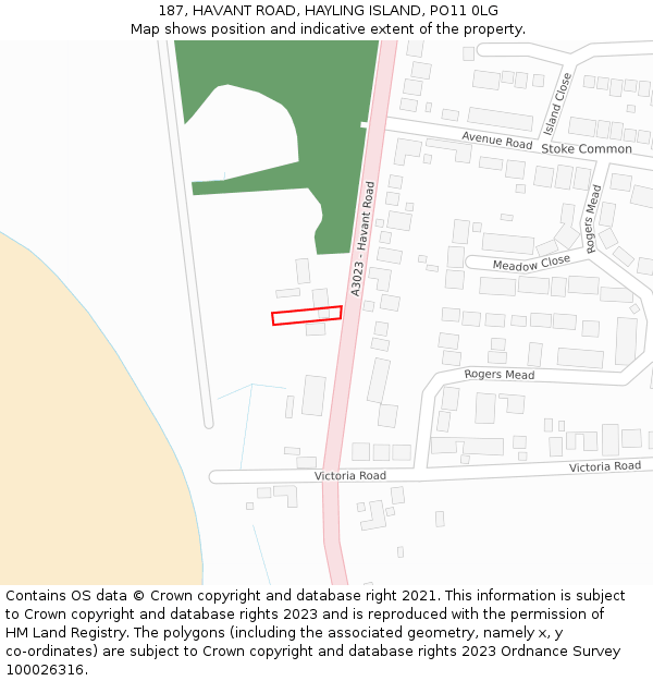 187, HAVANT ROAD, HAYLING ISLAND, PO11 0LG: Location map and indicative extent of plot