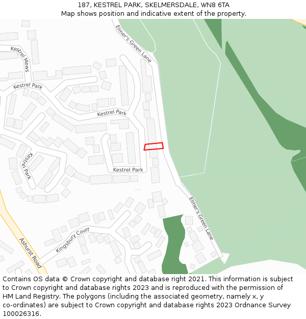 187, KESTREL PARK, SKELMERSDALE, WN8 6TA: Location map and indicative extent of plot