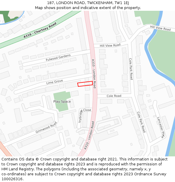187, LONDON ROAD, TWICKENHAM, TW1 1EJ: Location map and indicative extent of plot