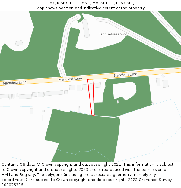 187, MARKFIELD LANE, MARKFIELD, LE67 9PQ: Location map and indicative extent of plot