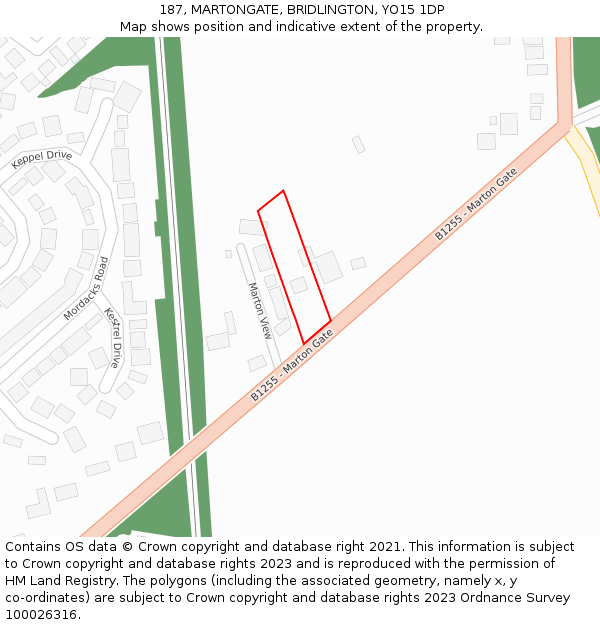 187, MARTONGATE, BRIDLINGTON, YO15 1DP: Location map and indicative extent of plot