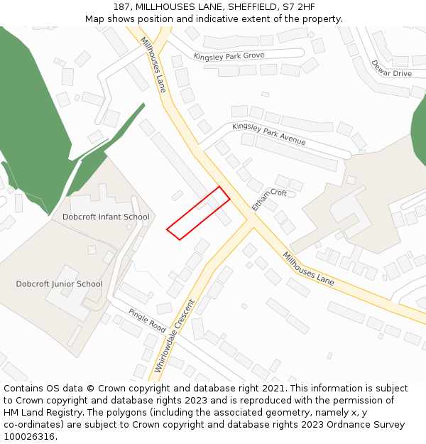 187, MILLHOUSES LANE, SHEFFIELD, S7 2HF: Location map and indicative extent of plot
