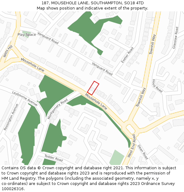 187, MOUSEHOLE LANE, SOUTHAMPTON, SO18 4TD: Location map and indicative extent of plot