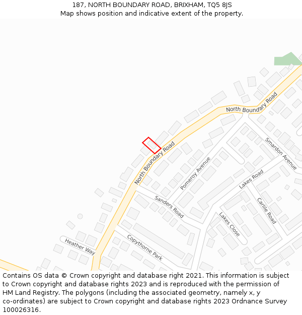 187, NORTH BOUNDARY ROAD, BRIXHAM, TQ5 8JS: Location map and indicative extent of plot