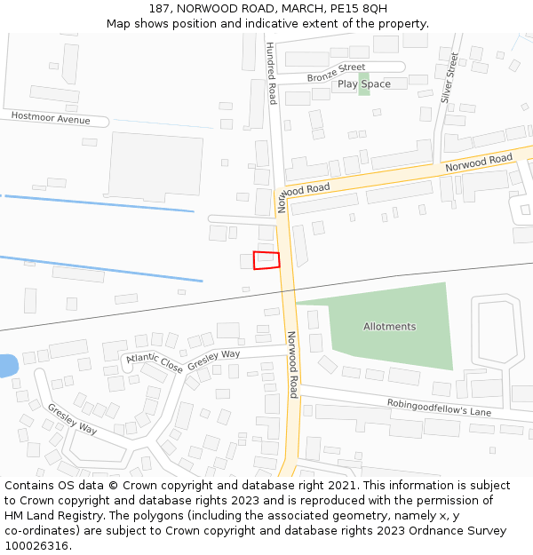 187, NORWOOD ROAD, MARCH, PE15 8QH: Location map and indicative extent of plot