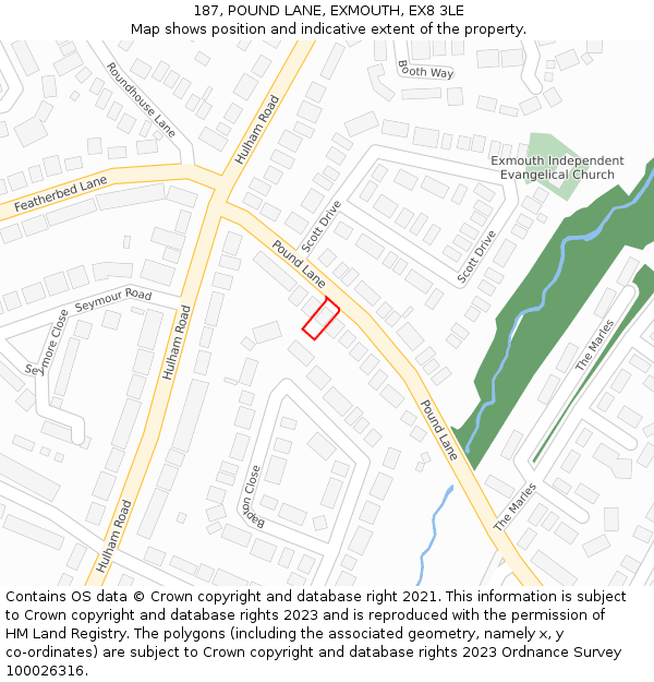 187, POUND LANE, EXMOUTH, EX8 3LE: Location map and indicative extent of plot