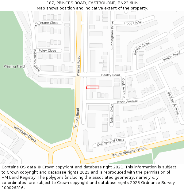 187, PRINCES ROAD, EASTBOURNE, BN23 6HN: Location map and indicative extent of plot