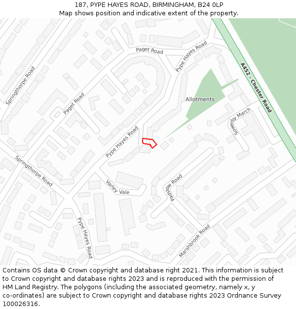 187, PYPE HAYES ROAD, BIRMINGHAM, B24 0LP: Location map and indicative extent of plot