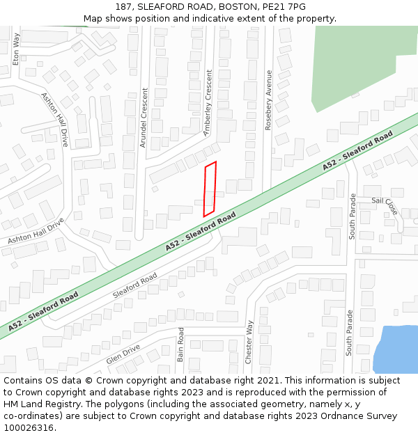 187, SLEAFORD ROAD, BOSTON, PE21 7PG: Location map and indicative extent of plot