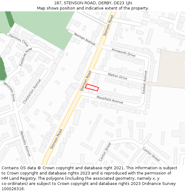 187, STENSON ROAD, DERBY, DE23 1JN: Location map and indicative extent of plot