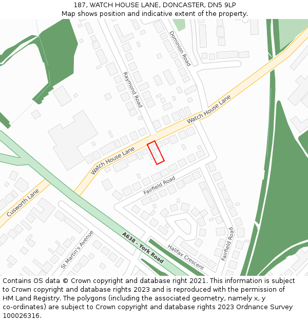 187, WATCH HOUSE LANE, DONCASTER, DN5 9LP: Location map and indicative extent of plot