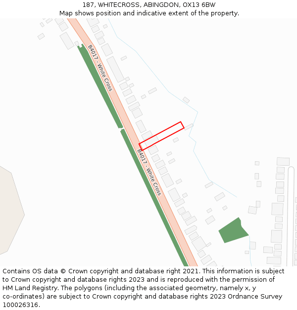 187, WHITECROSS, ABINGDON, OX13 6BW: Location map and indicative extent of plot