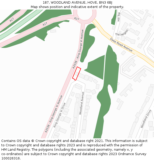 187, WOODLAND AVENUE, HOVE, BN3 6BJ: Location map and indicative extent of plot