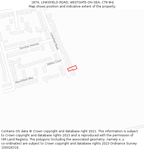 187A, LINKSFIELD ROAD, WESTGATE-ON-SEA, CT8 8HJ: Location map and indicative extent of plot