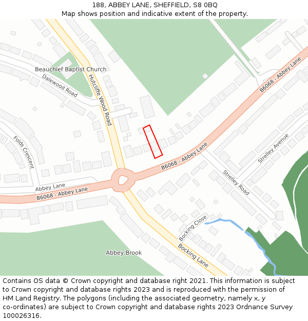 188, ABBEY LANE, SHEFFIELD, S8 0BQ: Location map and indicative extent of plot
