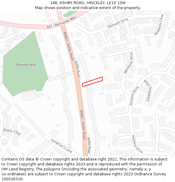 188, ASHBY ROAD, HINCKLEY, LE10 1SW: Location map and indicative extent of plot