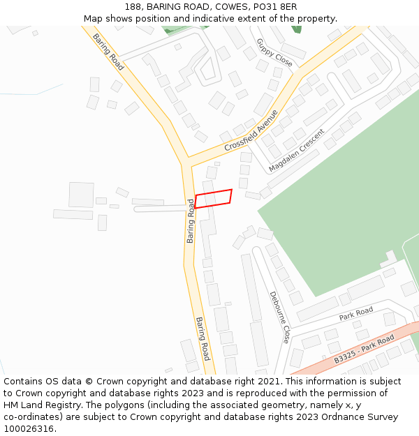 188, BARING ROAD, COWES, PO31 8ER: Location map and indicative extent of plot