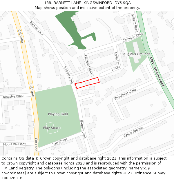 188, BARNETT LANE, KINGSWINFORD, DY6 9QA: Location map and indicative extent of plot