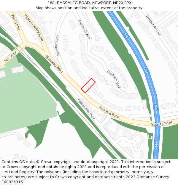 188, BASSALEG ROAD, NEWPORT, NP20 3PX: Location map and indicative extent of plot